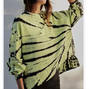 Anthropologie Neil Tie-Dye Sweatshirt Electric & Rose in Lime Oversize Size XS